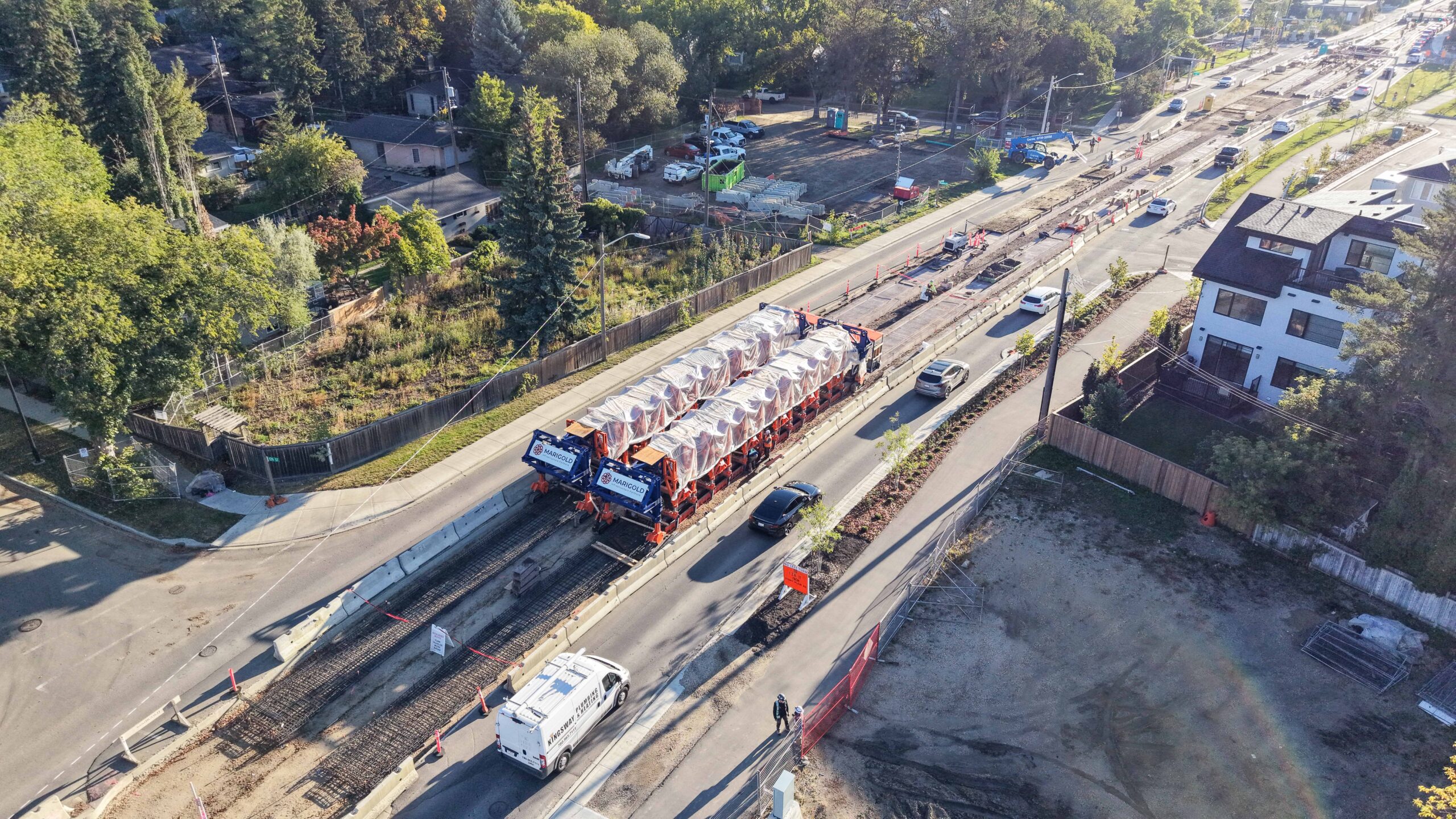 The Form Traveller in action on Stony Plain Road casting concrete track beds for rail